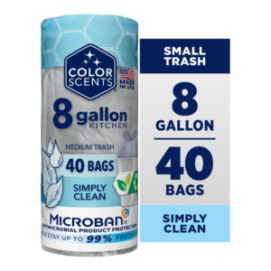Color Scents Medium Drawstring Trash Bags with Simply Clean Scent, 8-Gallon, 40 Count, Microban Protection