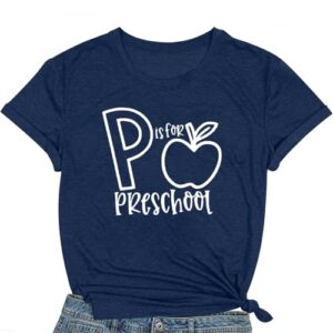 COMIZI Teacher Shirts for Women Kindergarten Teacher Tshirt Teach Tiny Humans Preschool Tee Tops Blue