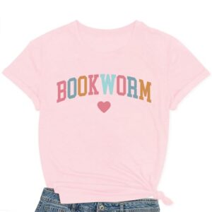 COMIZI Womens Bookworm Shirts Reading Teacher T-Shirt Book Lover Tee Library Bookish Tops Pink