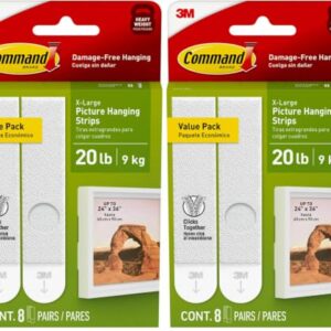 Command X-Large (20 lb) Picture Hanging Strips, 8 Pairs (16 Strips) (Pack of 2)