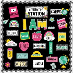 Composition Affirmation Station Bulletin Board Set Motivational Classroom Decorations I Am Positive Affirmations Bulletin Board Inspirational Composition Book Paper Cutouts for Home School Wall Decor