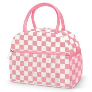 Coobiiya Corduroy Lunch Bag Lunch Box for Women Men, Cute Corduroy Lunch Tote Bags Insulated Reusable LunchBox Large Capacity Cooler Bag for Work Travel Picnic Pink