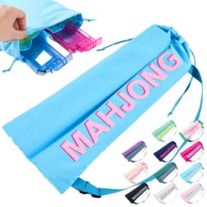 Cosblank Mahjong Rack Bag 4 Divider Pocket, Blue | Drawstring Mahjong Game Rack & Pushers Storage Bag, Fits All Types of Racks Protective Sleeve, Game Night Travel