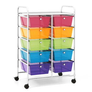 Costway 10-Drawer Storage Cart Utility Rolling Trolley Kitchen Organizer Rainbow