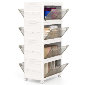 Costway 4-Tier Stackable Storage Bins 44-gal Collapsible Storage Boxes with Lid Organizer