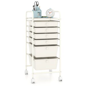 Costway 6 Drawer Rolling Storage Cart Scrapbook Paper Office Organizer Macaron White