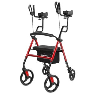 COSYWILL Upright Rollator Walker,Stand Up Walkers for Seniors and Adults with Backrest Seat,Lightweight and Folding Design,Red