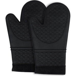 Cowin Silicone Oven Mitts Heat Resistant Oven Gloves to 446℉ Non-Slip with Quilted Liner Mitts for Cooking Baking and BBQ, Black
