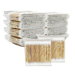 Cowsor 500 Count Bamboo Cotton Swabs Double Round Tips Disposable Cotton Sticks Multipurpose Ear Cleaning Makeup Application Daily Household Cleaning Swabs for Travel Home Use
