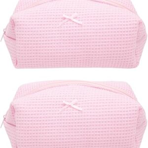 Cozy Makeup Bag for Women,Zipper Cosmetic Pouch,Waffle Candy Pink,2 Pack | Soft Cosmetic Organizer for Makeup,Skincare,Toiletries,Daily Beauty Essentials,Purse,On-the-Go,Bridesmaid Gifts