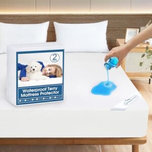 Crib Mattress Protector Waterproof,Absorbent Fitted Sheet | up to 8" Deep Pocket,Mattress Cover Crib Size Bed Sheets,Terry Machine Wash Protection Mattress Protector,2 Pack