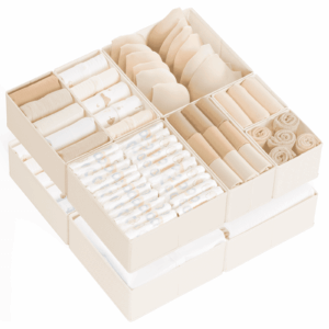 Criusia Drawer Organizer Clothes, Foldable Closet Organization and Storage for Nursery, Bedroom, Beige