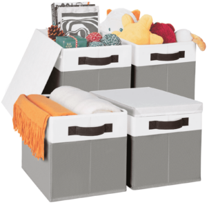 Criusia Storage Bins with Lids, 4 Pack Fabric Storage Cubes for Shelves, Collapsible Closet Organization and Storage Bins with Handles for Clothes, Toys, Towels & Linen, Grey