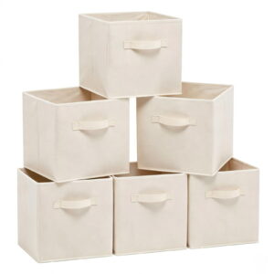 Cube Storage Bins, Collapsible Fabric Baskets, Clothes Organizer with Handles, 11 Inch Sturdy Stackable Shelves Containers for Toys & Books, Beige, 6-Pack