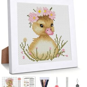 Cute Duck Stamped Cross Stitch Kits for Beginners Adults with Framed
