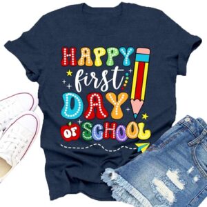 Dabon Womens First Day of School Shirts Back to School Teacher T-Shirt Blue