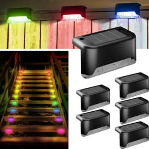 DAYBETTER Solar Deck Lights Outdoor 6 Pack, Solar Step Lights Waterproof Led Solar lights for Outdoor Stairs, Step , Fence, Yard, Patio, and Pathway(RGB)