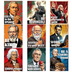Dazoratix History Classroom Rules Posters - 9 Pcs Funny Social Studies Bulletin Board Decor Behavior Chart Unframed Wall Art Prints Decorations for Teachers Middle High Back to School Office Supplies