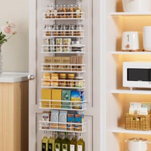 Delamu 9 Tier Over The Door Pantry Organizer, Pantry Organization and Storage, Hanging Spice Rack for Pantry Door Organizer, Metal Pantry Door Shelves for Kitchen Bathroom Laundry Room,15.3" White