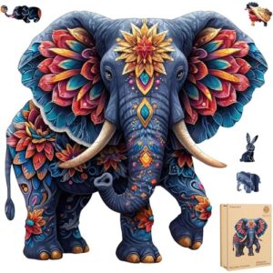 Delobil Elephant Wooden Puzzles for Adults, Jigsaw Puzzles 300 Pieces, Unique Shape Puzzles with Wooden Box, Family Game Gift, Fun Challenging Puzzles for Adults and Kids 12.6 x 12.1 Inch