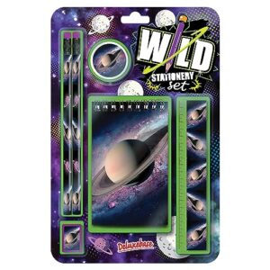 Deluxebase Wild Stationery Set - Space from Animal Stationery Sets with 2 Pencils, Eraser, Pencil Sharpener, Ruler & Cute Notebook. Ideal Office Supplies, Desk Accessories & College Essentials.