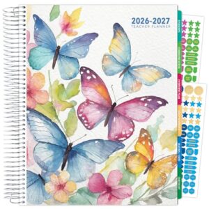 DELUXE TEACHER PLANNER Aug 2026-Jul 2027 8.5x11 Daily Weekly Monthly Organizers with 7 Periods, Pocket Folder, Dated Calendar, Page Tabs, Bookmark and Planning Stickers (Watercolor Butterflies)