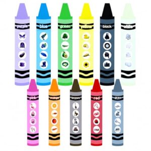 Demonwer 11 Sets Jumbo Crayon Classroom Decorations 34.7 Inch Color Recognition Bulletin Board Set with Fruit Animal and Plant Cutouts for Preschool Kindergarten Classroom Wall