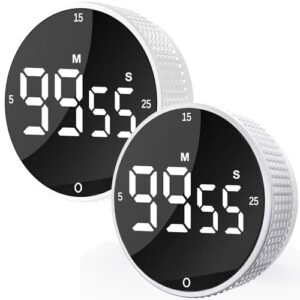 Digital Kitchen Timer - Magnetic Countdown Count Up Clock with Large LED Display, 5/15/25 Min Presets, 3 Volume Levels, Rotary Dial for Cooking, Productivity, Classroom, Fitness (2, White)