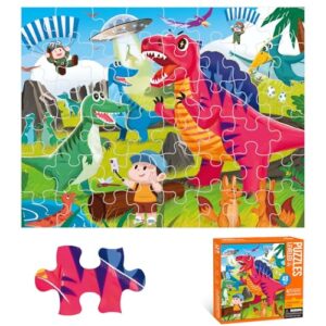 Dinosaur Puzzles for Kids Ages 3-8,48 Pieces Jigsaw Puzzles for Toddlers & Children Ages 4-6，Educational Floor Puzzles with Storage Box for Gifts(Dinosaur Brachiosaurus)