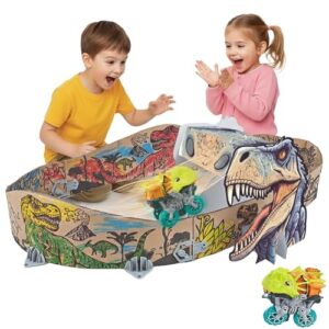 Dinosaur Toys, Create A Dinosaur World Road Race Track Set, Flexible Track Playset and 2 pcs Cool Dinosaur car Shells for 3 4 5 6 Year & Up Old boy Girls Best Birthday Gift