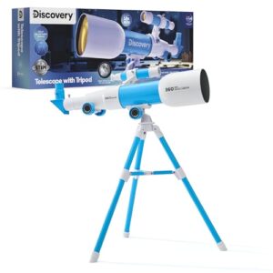 Discovery Kids Telescope with Adjustable Tripod, 18x & 60x Magnification, Finderscope, Indoor & Outdoor STEM Astronomy Toy, Beginner Refractor Telescope for Moon, Stars & Planets, Ages 6+