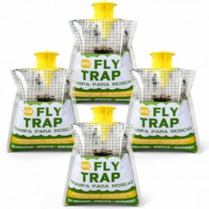 Disposable Fly Traps Outdoor 4 Pack, Natural Pre-Baited Hanging Fly Bags, Non-Toxic Bug Catcher for Outside Home, Garden, Pool, Patio, Camping, BBQ Area, Backyard, Picnic & Flying Insect Pest Control.