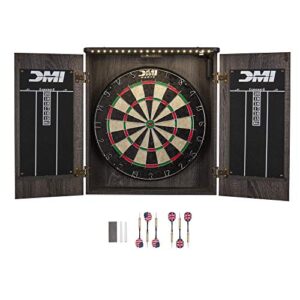 DMI Sports Paris Bristle Dartboard Cabinet Sets - Includes LED Lighting or Electronic Scoring Option, Rustic Grey (D4400W)