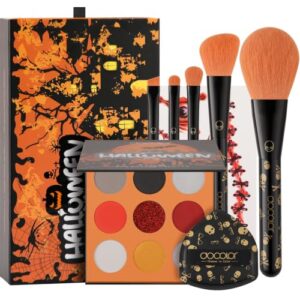 docolor 4-in-1 Halloween Gifts, Makeup Gift Set for Women, with Gift Box | with 5 PCS Goth Makeup Brushes, 9-Color Eyeshadow Palette, Makeup Sponge & Scar Tattoos, Halloween Party Cosplay Makeup Kit