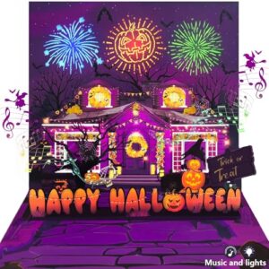 DTESL Halloween card，with firework light and music, 3D pop-up halloween card for Kids, Friend, Boyfriend, Girlfriend, Husband, Him, Women，Halloween Holiday Cards (Purple)