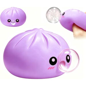 Dumpling Squishy Bubble Toy, Soft Squeeze Stress Ball and Sensory Fidget Toy for Anxiety Relief, Cute Rainbow Dumpling, Purple