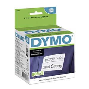 DYMO Authentic LW Name Badge Labels, For LabelWriter Printers, White, 2-1/4" x 4", 1 Roll of 250