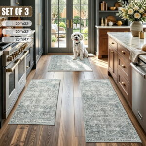 Edlbaegy Kitchen Rug Set 3 Piece, Washable Non Slip Kitchen Mats for Floor,Boho Vintage Floor Mats for Kitchen,Sink,Laundry,Bedroom