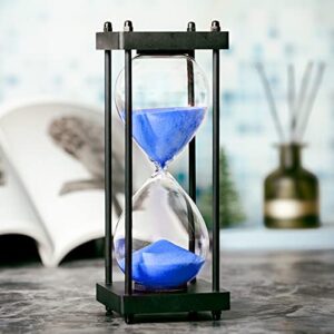 ELAINESTORE Hourglass Timer 60 Minute, Black Wooden Sand Timer, Blue