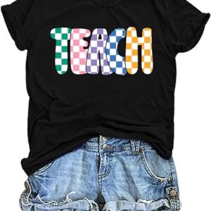 ELDPS Teacher Shirts for Women: Funny Teach T Shirt Teacher Life Tees Cute Teachers Gifts Tops Blouse Black