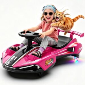 Electric Wiggle Car for Kids, 12V Ride on Toys for Ages 3+, Light Pink | 360° Drift, High Low Speed, Max 4 Mph, 120Mins Runtime, Anti-Rollover, Flashing Lights, Bluetooth & Music, Max 150lbs Load