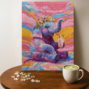 Elephant Vacation Animal Jigsaw Puzzle - 500 Pieces Wooden Puzzle for Adults, Wall Art Gift, Finished Size: 20 x 15 Inch