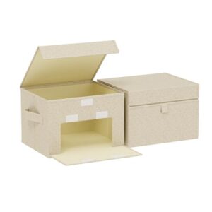 ENUMAIL Collapsible Storage Baskets,10.2x7.9x6.7in,Grey and Beige,2 Pack | Storage Boxes with Flip-Top Lids,PP Panel Cube Organizer with Front Window,Washable Organization Bins for Underwear and Socks