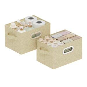 ENUMAIL Storage Bins with Metal Grips,Grey and Beige,10.2x7.9x6.7in,2 Pack