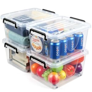 EOENVIVS 13L Storage Bins with Lids, 4 Pack Clear Storage Containers with Lids, Stackable Storage Boxes with Wheels, Organizer Bins for Closet,Shelves,Crafts and Office