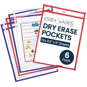 Essex Wares - 6 Pack, Red, White, & Blue Dry Erase Pockets, 10" W x 13.5" T