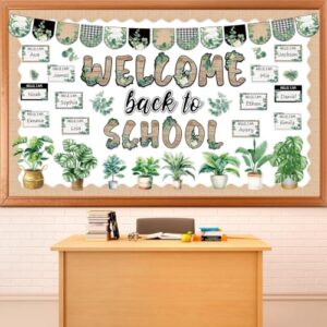 Eucalyptus Welcome Back to School Bulletin Board First Day of School Classroom Decoration Greenery Plants Cutouts Eucalyptus Name Tag for Preschool Classroom Home Office Chalkboard Wall Door Decor