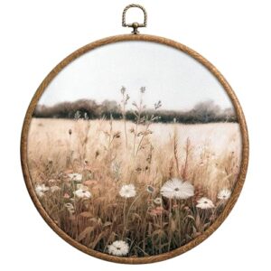 European Villa Landscape Round Wall Decor, French Country Antique Retro Aesthetic Artwork, Bohemian Wall Art, Waterproof Western Decorations for Home Living Room Bedroom Bathroom Kitchen Office, 05