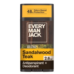 Every Man Jack Men’s Sandalwood Teak Antiperspirant Deodorant - Stay Fresh with Antiperspirant Men’s Deodorant - Odor Crushing, Long Lasting, Plant-Based, and No Harsh Chemicals - 2.6 oz