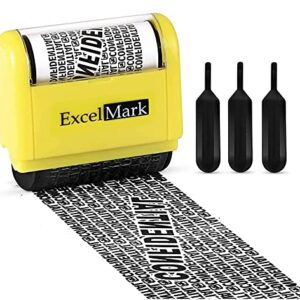 ExcelMark Rolling Identity Theft Guard Stamp with Refill Ink Set - 3 Refill Ink Bottles